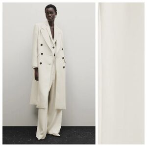 NWT. Massimo Dutti Limited Edition Cream Wool Blend Double-Breasted Coat Size M.